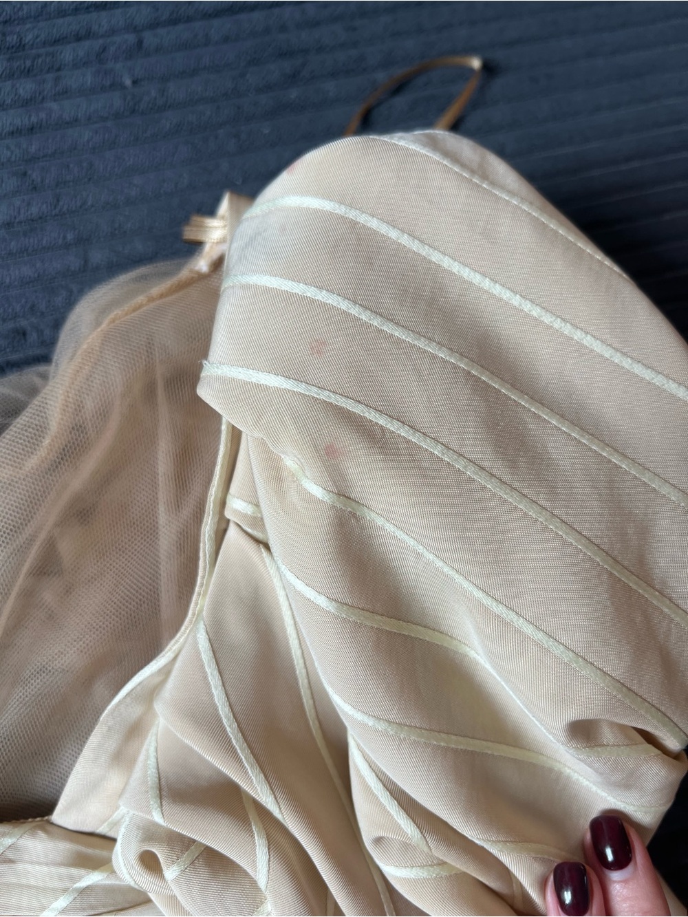 KHAITE Cream Pinstripe Puff-Sleeve Peplum Top - Picture 9 of 10